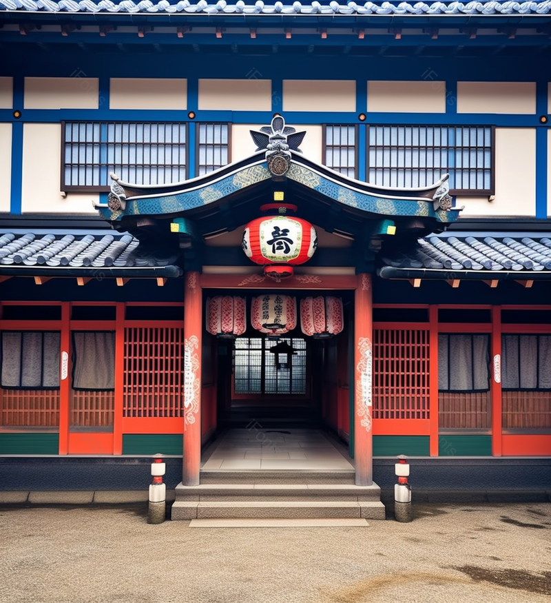 红色日式建筑风格客栈酒馆门头门口拍摄,高清,摄影图,摄影图片,图片大全,摄影图免费下载